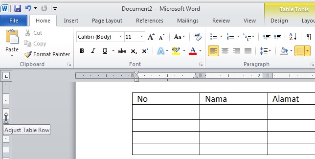 Mengubah Ukuran Baris dan Kolom Tabel di Ms Word