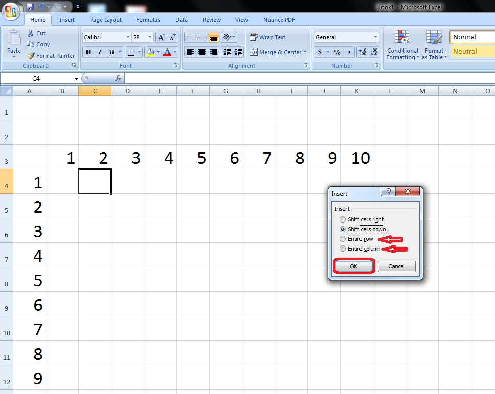 insert a row in excel keyboard shortcut