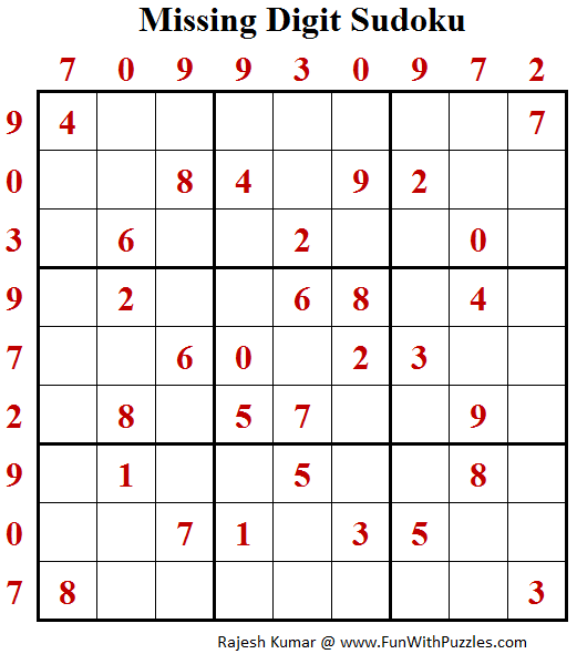 Missing Digit Sudoku (Daily Sudoku League #146)