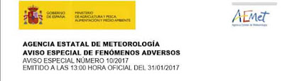 Aviso Especial fenómenos adversos España, febrero 2017