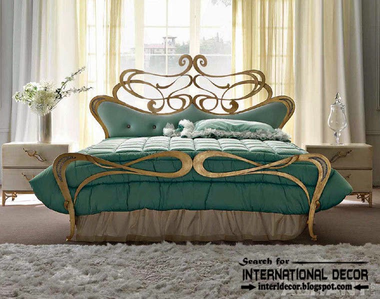 luxury Italian wrought iron beds and headboards 2015, golden wrought iron bed