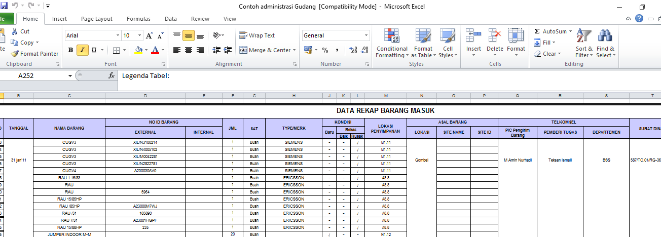 Contoh Administrasi Gudang Excel