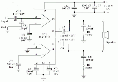 Build a18W Car Stereo Amplifier Circuit Diagram