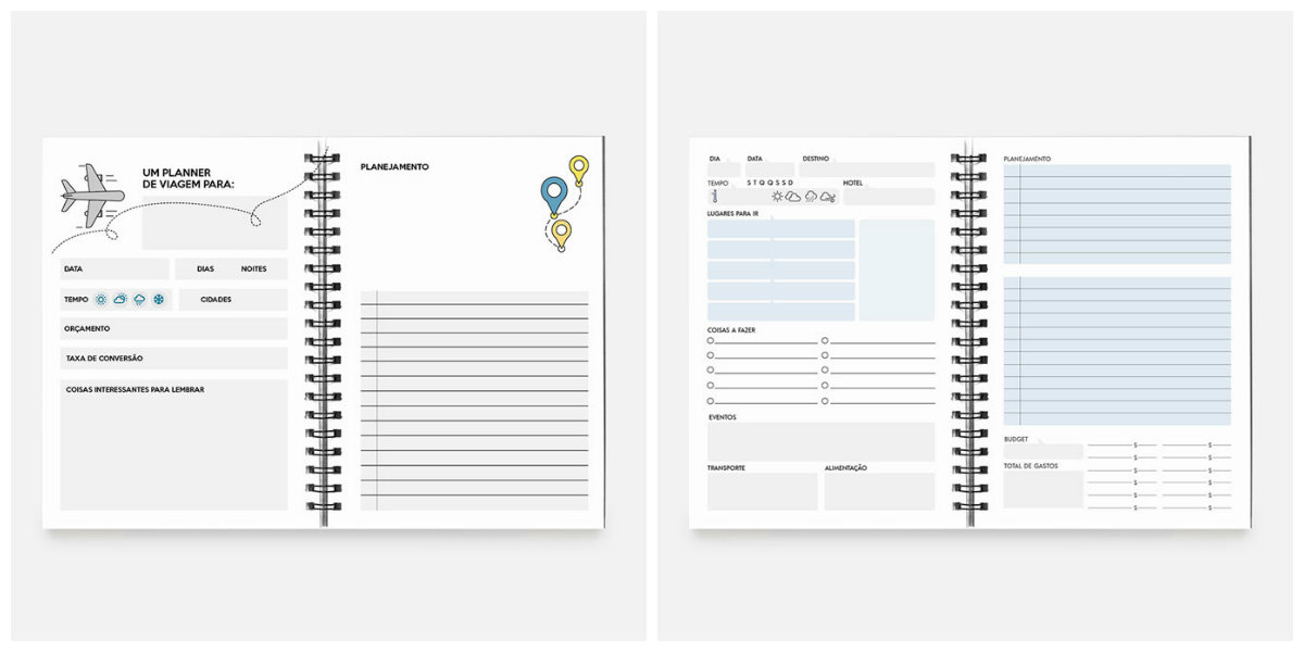 Aos analógicos, com carinho planners para viagem A burocrata viajante