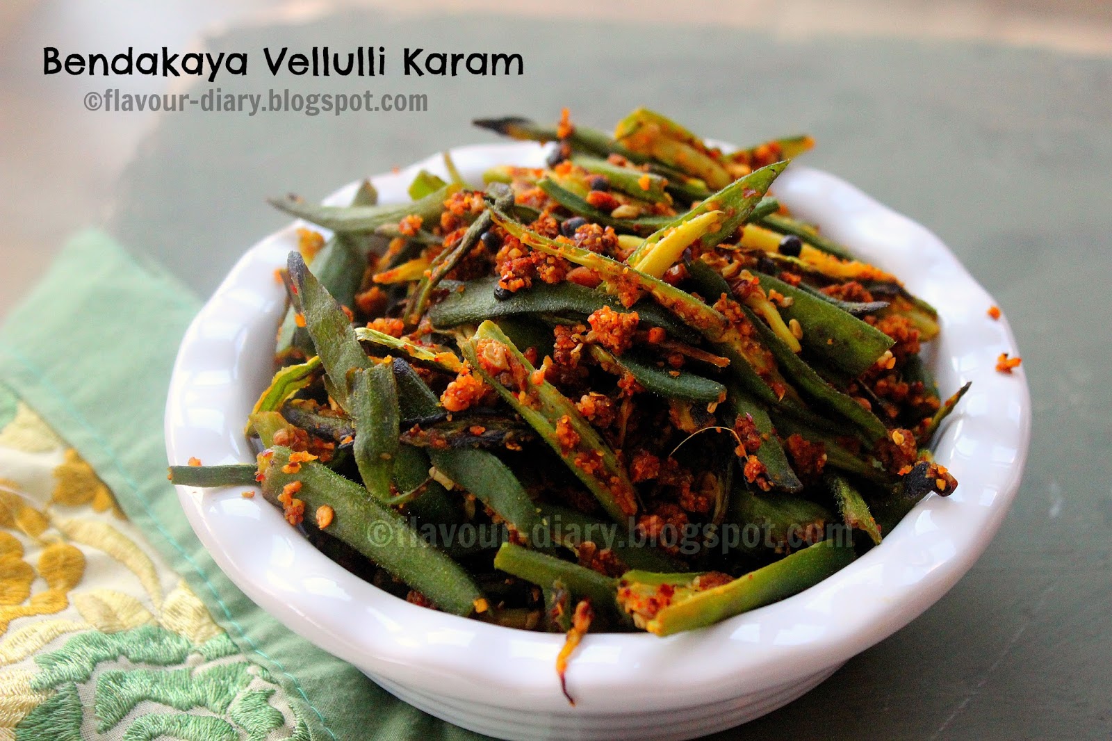 Flavour Diary Bendakaya Vellulli Karam Recipe Okra in spicy garlic