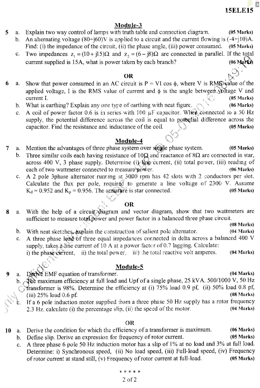 VTU BE 1st Year Question Paper BASIC ELECTRICAL ENGINEERING (Dec15