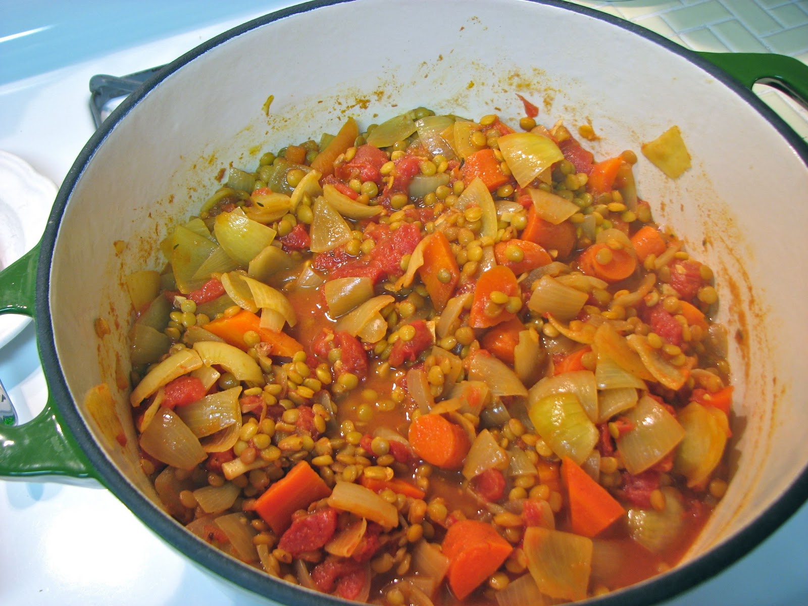 Delectably Mine Stewed Lentils and Tomatoes
