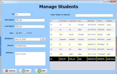 get selected student from jtable to input fields