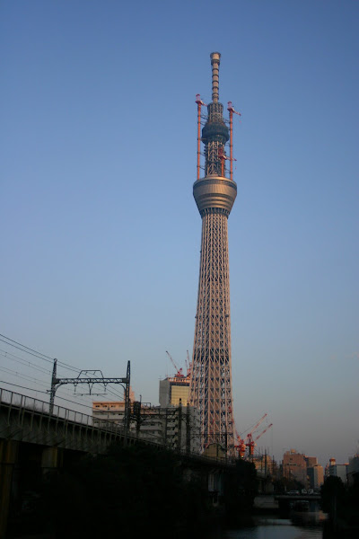 枕橋から見た建設中(574m)の東京スカイツリーのズーム