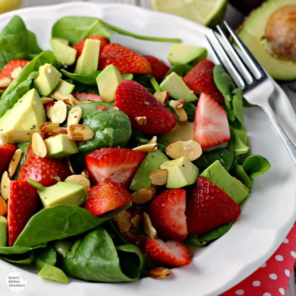 Strawberry, Avocado, and Spinach Salad with Lime Poppyseed dressing