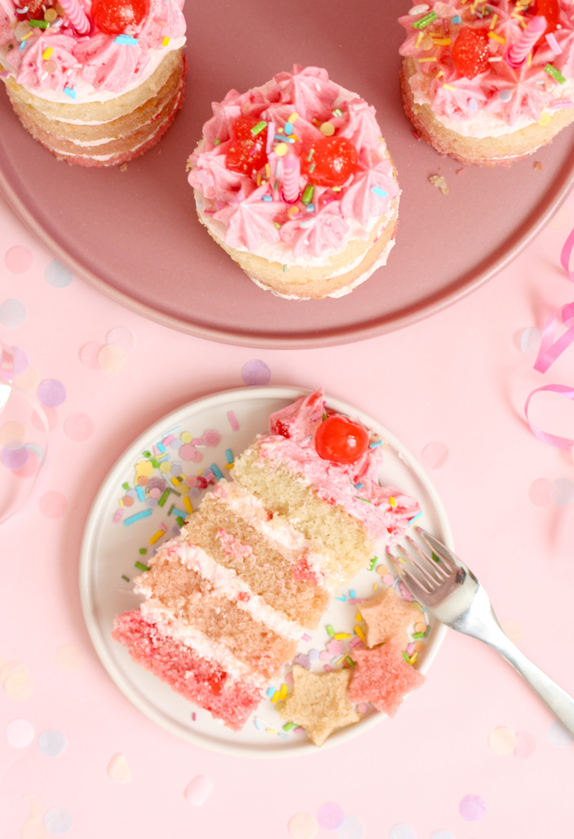 vegan mini cherry ombre birthday cakes