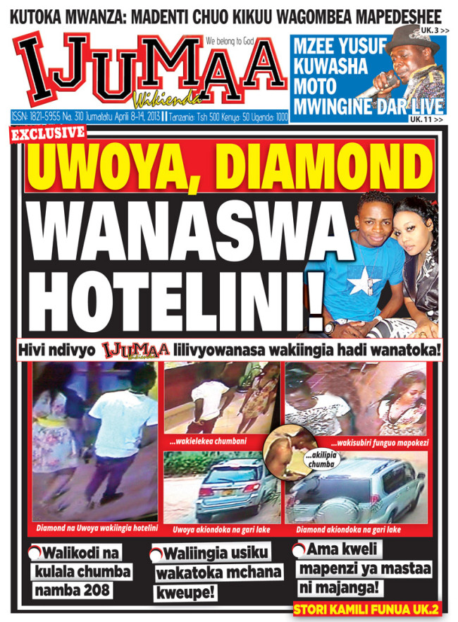 Gazeti la Ijumaa Waja na Mpya:Uwoya, Diamond Wanaswa Hotelini