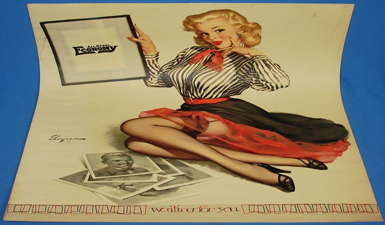 GIL ELVGREN PINUP ARTIST WAITING FOR YOU 1955 CALENDAR ADVERTISING THEME POSTER ART 16X20