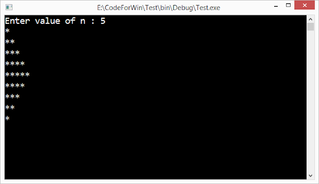 Codeforwin: C program to print half diamond star pattern