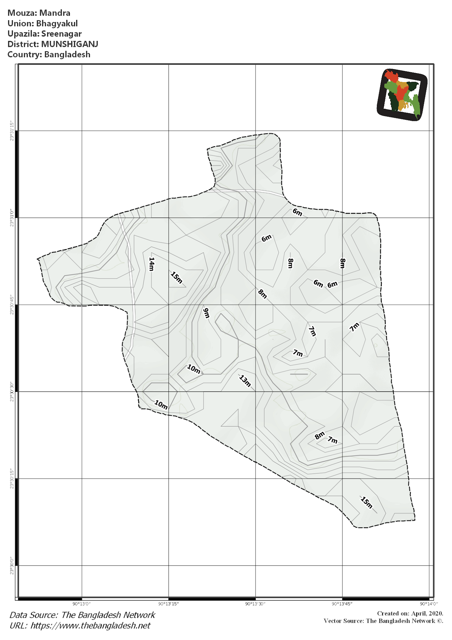 Map of Mandra Mouza of Sreenagar Upazila, MUNSHIGANJ, Bangladesh.