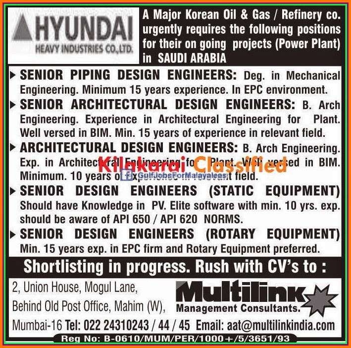 Hyundai Korean Oil & Gas Company Jobs for KSA Gulf Jobs for Malayalees