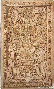 Lápida del sarcófago del rey Pakal. En esta se narra la vida del dirigente maya