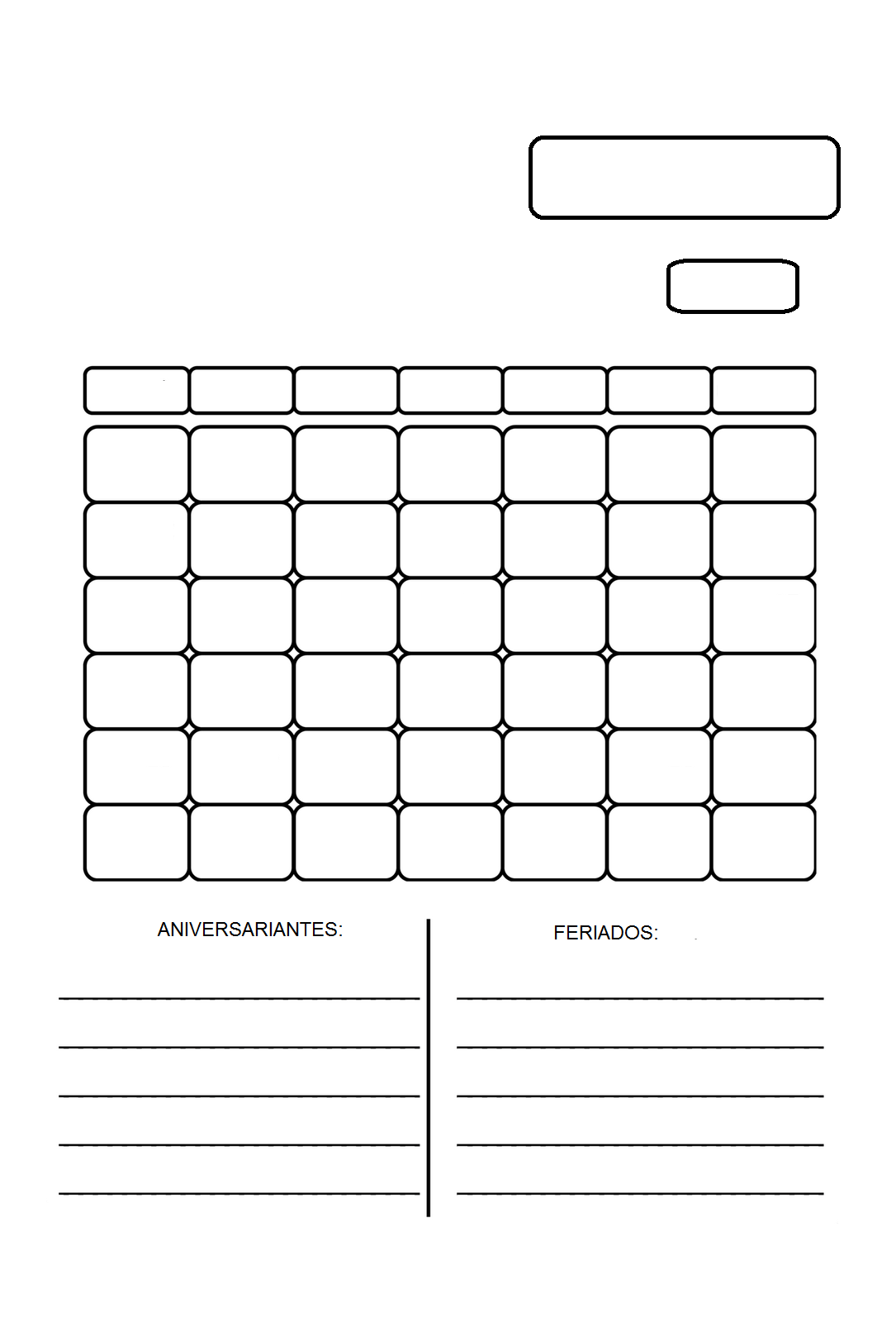 Pasta de Professora: Calendário Mensal para preencher