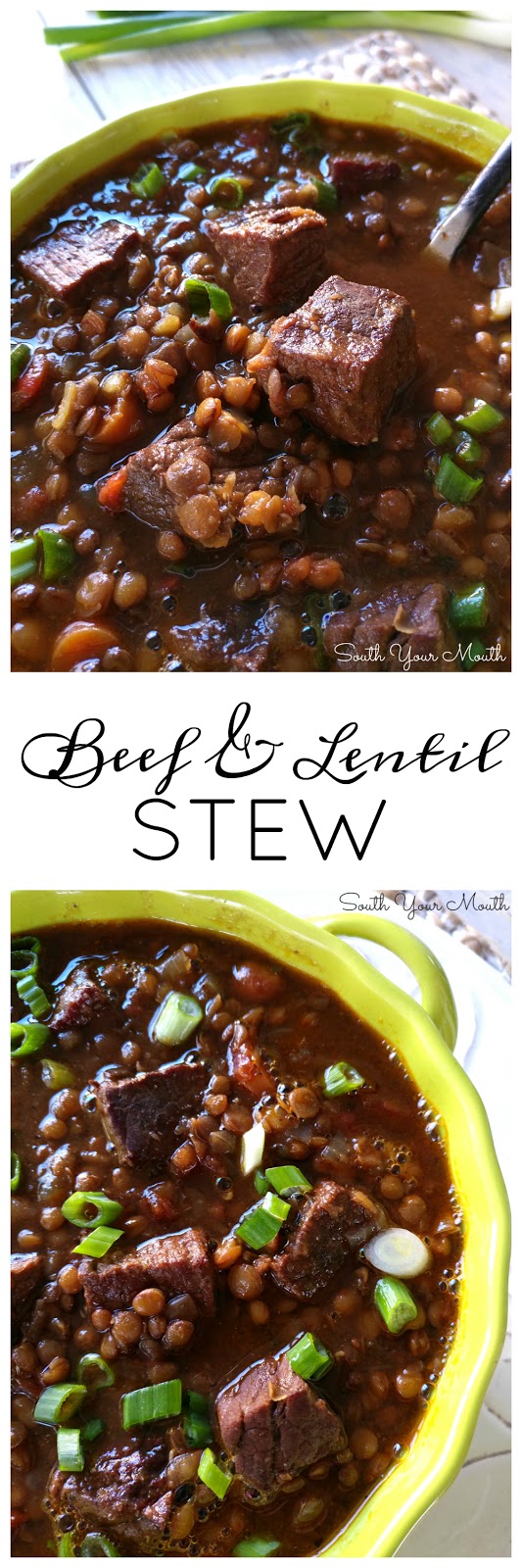 Beef & Lentil Stew | A hearty beef stew made with london broil, sirloin or chuck, a rich beef stock and tender lentils.