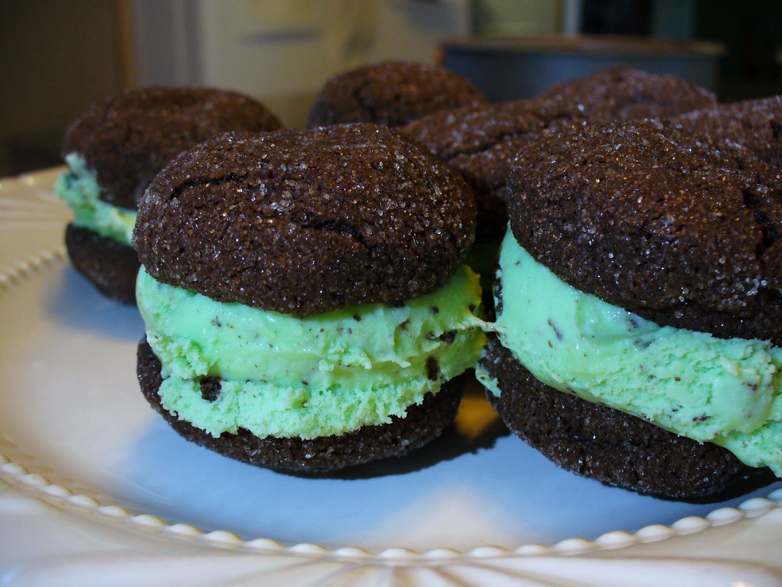 Out of My Sister's Kitchen Chocolate Mint Chip Ice Cream Sandwiches
