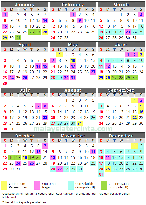 kalendar cuti umum dan cuti sekolah 2017