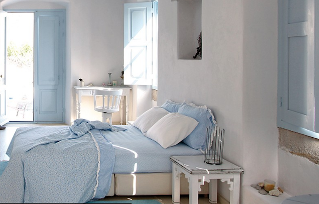 House on Patmos island in white and blue shades
