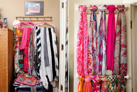 11 Ways to Organized with Towel Rods -- for organizing scarfs:: OrganizingMadeFun.com