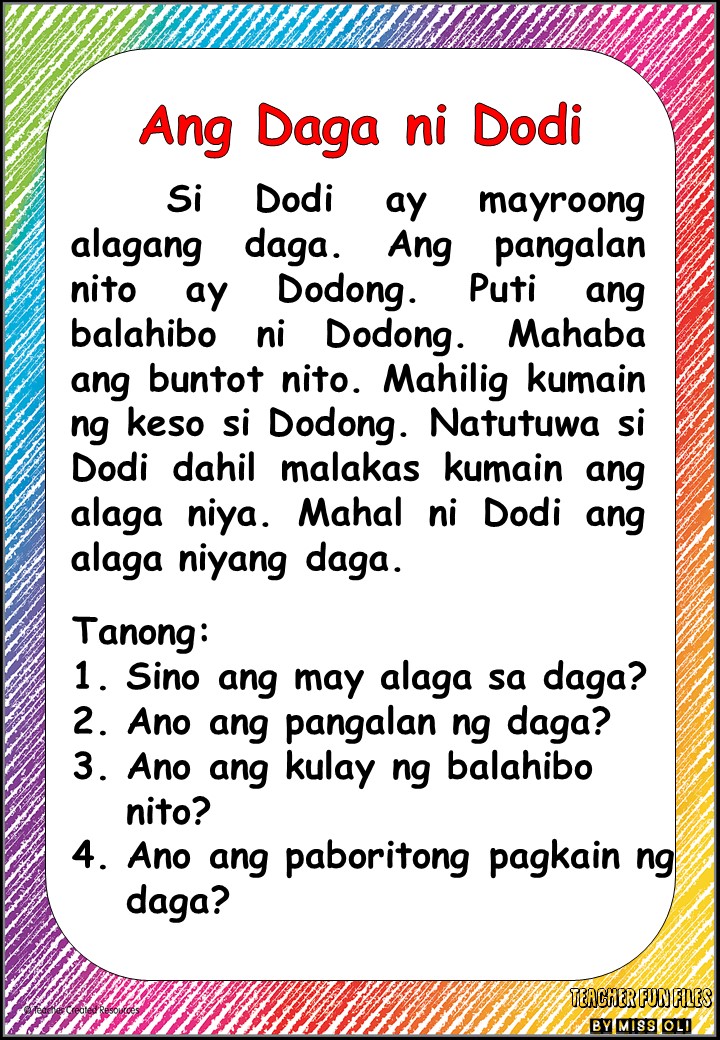 Reading Comprehension For Grade 1 Tagalog