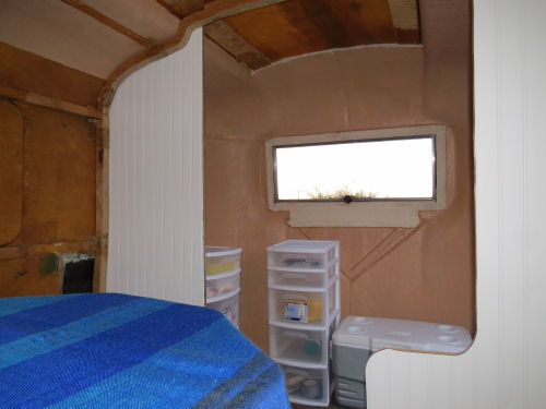 partially finished interior of a fiberglass trailer