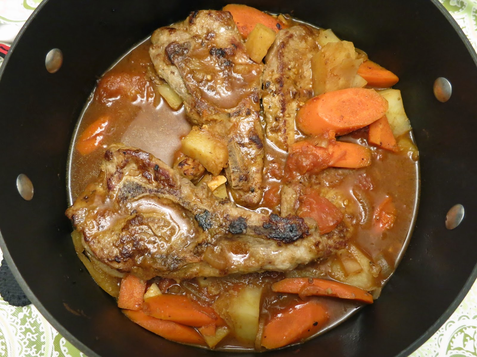 pieces of m Pork Chop Stew With Carrots, Tomatoes, & Potatoes + Napa Cabbage! [FOOD]