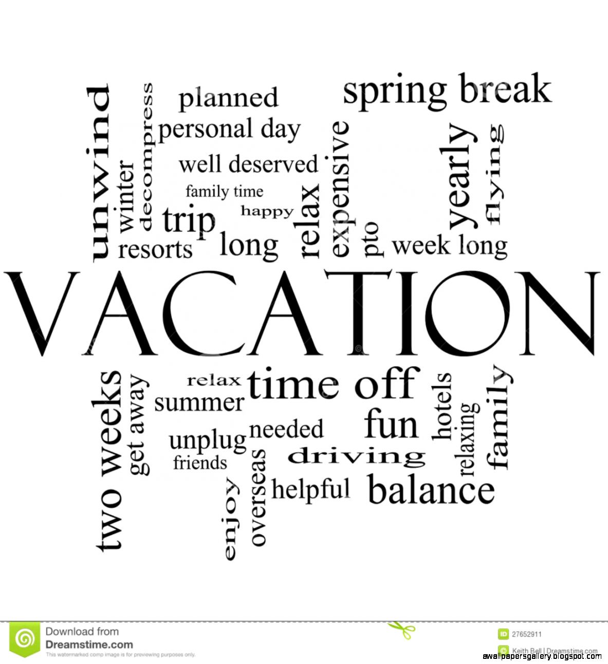 Vacation Word Cloud Concept In Black And White Stock Image   Image