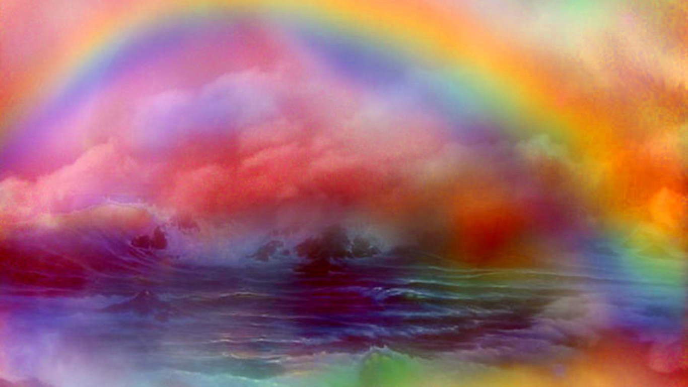 радужная картина. радужная картина. разноцветная планета. радуга на грозовом небе. радужные картины.