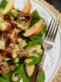 Apples, toasty walnuts, blue cheese, and a crispy chicken breast make up this wonder Fall or Autumn Salad - Slince of Southern
