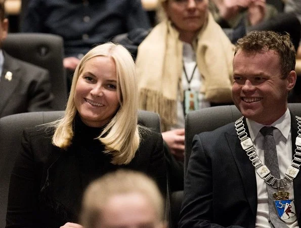 Crown Princess Mette Marit wore CHLOÉ Fringed jacquard jacket and Prada suede pumps at Amandus International Student Film Festival for Young Filmmakers