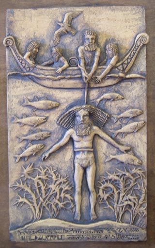 Urshanabi - The guardian of the mysterious “stone things.” Urshanabi pilots a small ferryboat across the Waters of Death to the Far Away place where Utnapishtim lives. He loses this privilege when he accepts Gilgamesh as a passenger, so he returns with him to Uruk.