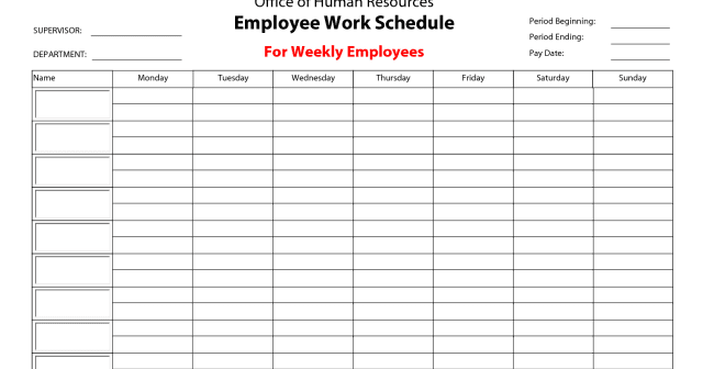 employee work schedule template word