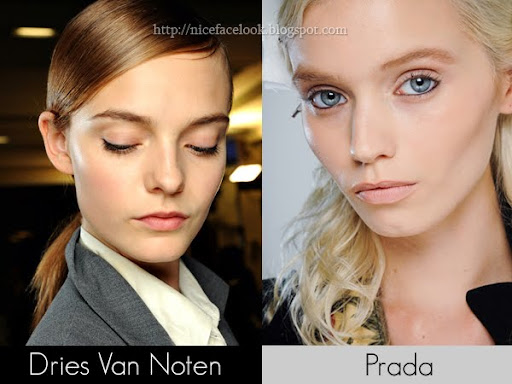кадифяни тъмнорозови устни грим Dries Van Noten и плътни бледорозови устни грим Prada