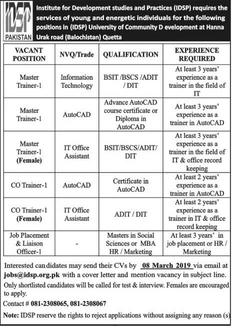 Jobs in institute for development studies and practices (IDSP) Jobs in institute for development studies and practices (IDSP)