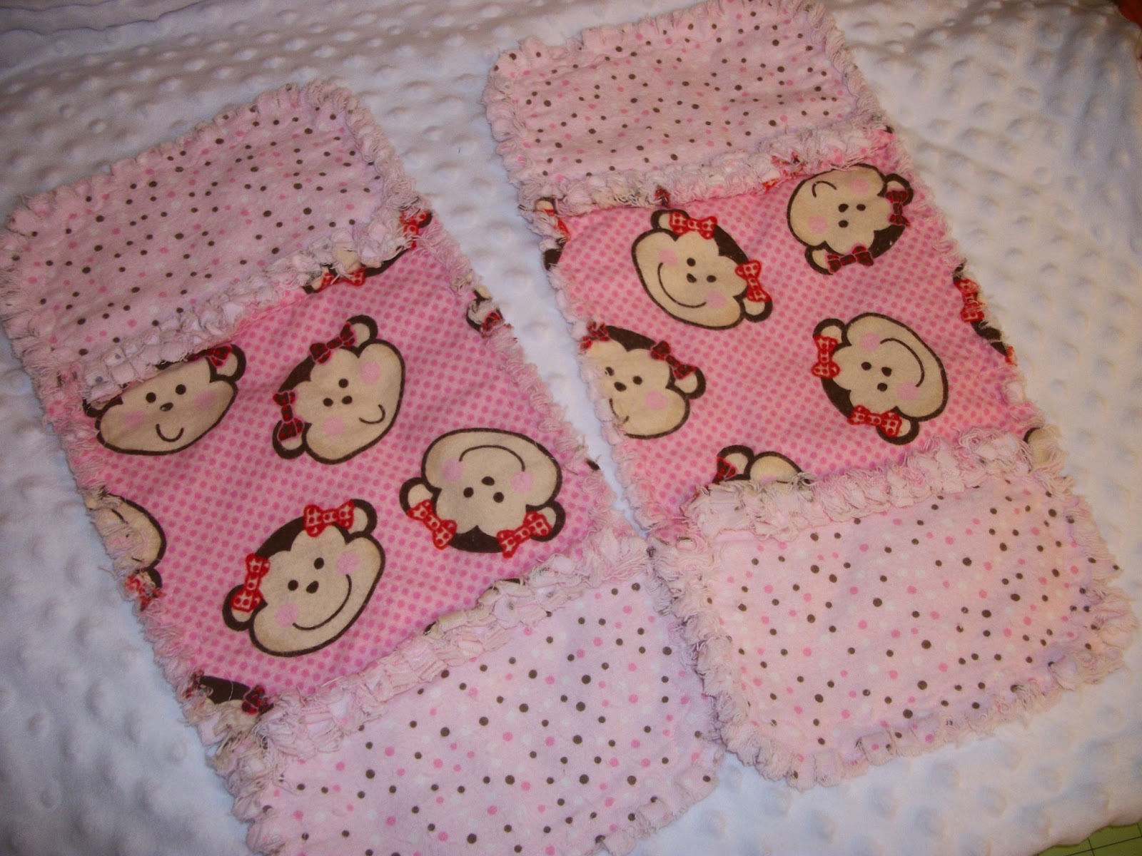 Deerecountry Quilts baby girl monkey burp cloths & pacifier holders