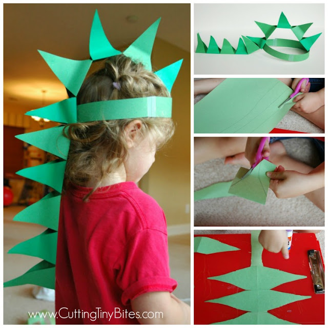 DIY Paper Dinosaur Hat. Craft for preschool or older kids.