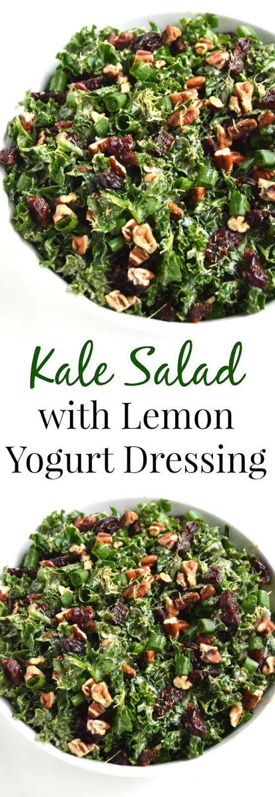 Kale Salad with Lemon Yogurt Dressing takes 5 minutes to make and is packed with nutrients and flavor for the perfect side dish for any day! Top with your favorite protein for a complete meal. www.nutritionistreviews.com