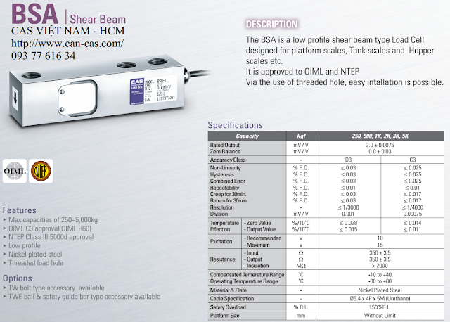 Loadcell BSA specifications