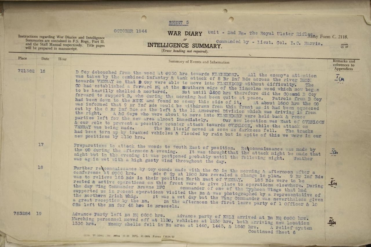 2nd Battalion Royal Ulster Rifles in WW2: 14th to 16th October 1944 ...