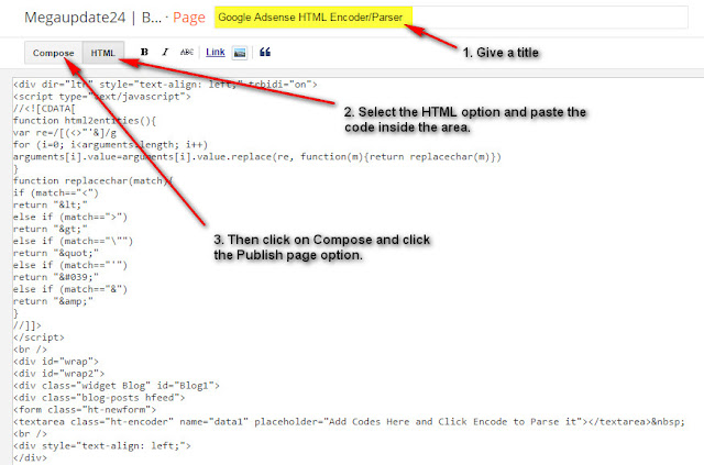 Google Adsense HTML Encoder/Parser Tool in Blogger HTML Encoder/Parser Tool in Blogger