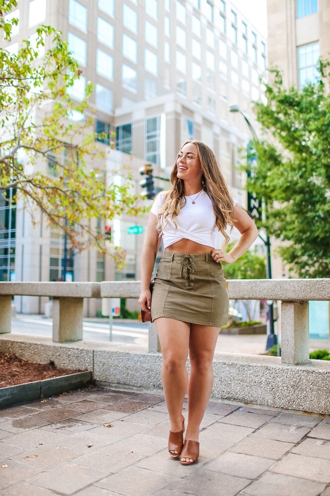 Crop Top & Olive Green Suede Lace Up Skirt • Brittany Ann Courtney