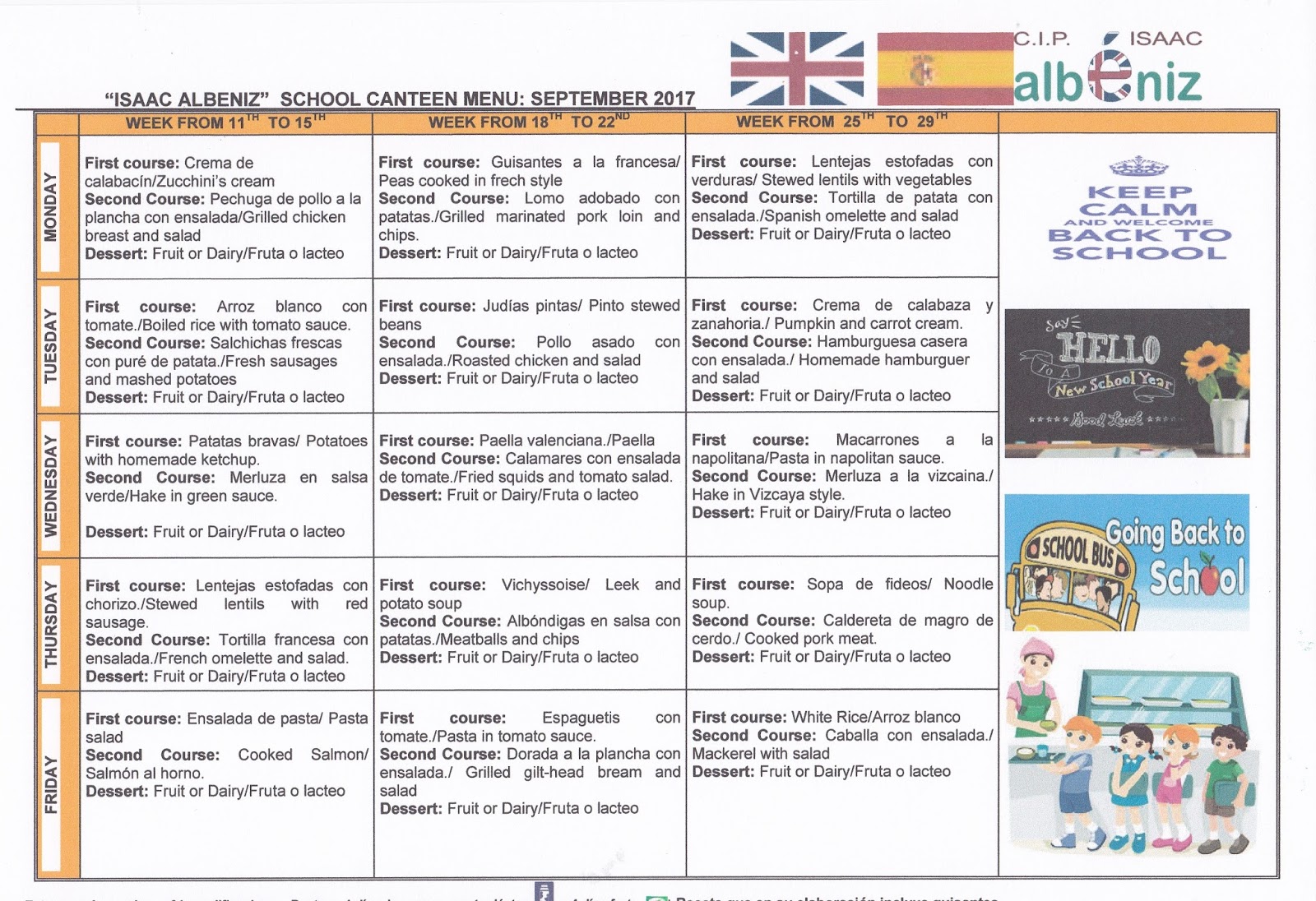 Menú del comedor escolar del mes de Septiembre de 2017 ~ CociNanos ... Menú del comedor escolar del mes de Septiembre de 2017 ~ CociNanos ...