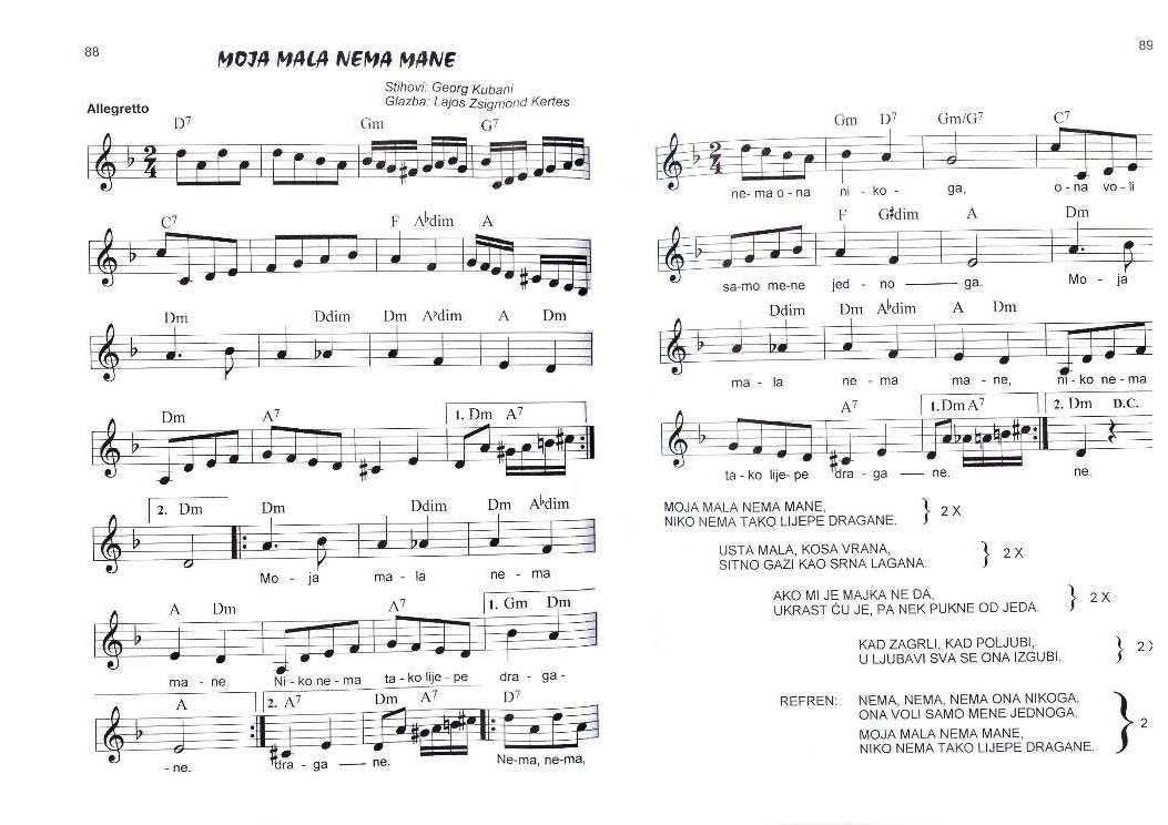 NOTE DOMACE I STRANE MOJA MALA NEMA MANE NOTE AKORDI TEKST