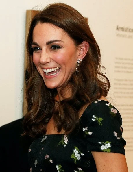 Kate Middleton wore Alexander McQueen dress, Jimmy Choo pumps, Kiki McDonough earrings, Prada clutch