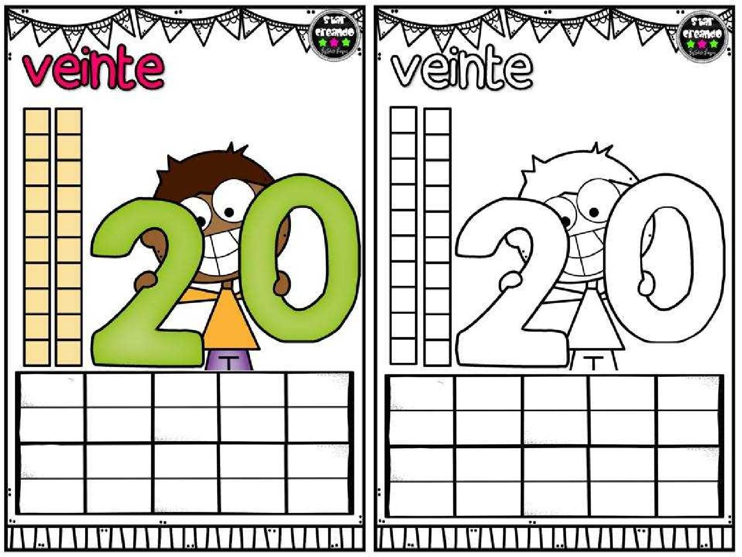 Fichas de Primaria: Cuenta y colorea números del 1 al 20