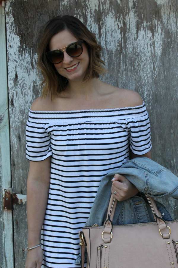 off the shoulder striped dress, target style, style on a budget, spring style